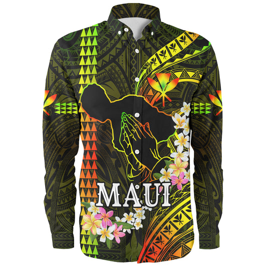 Hawaii Long Sleeve Shirt Pray For Maui Polynesian Pattern