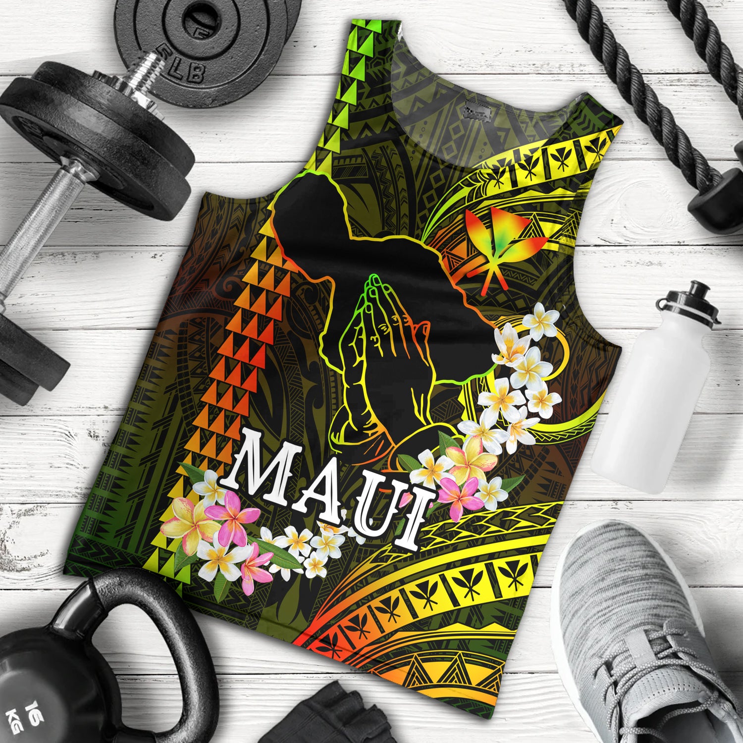 Hawaii Tank Top Pray For Maui Polynesian Pattern