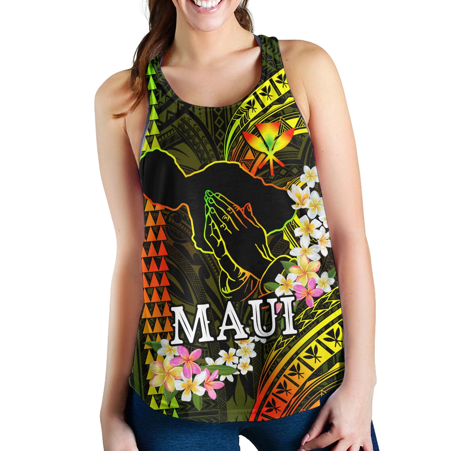 Hawaii Women Tank Pray For Maui Polynesian Pattern