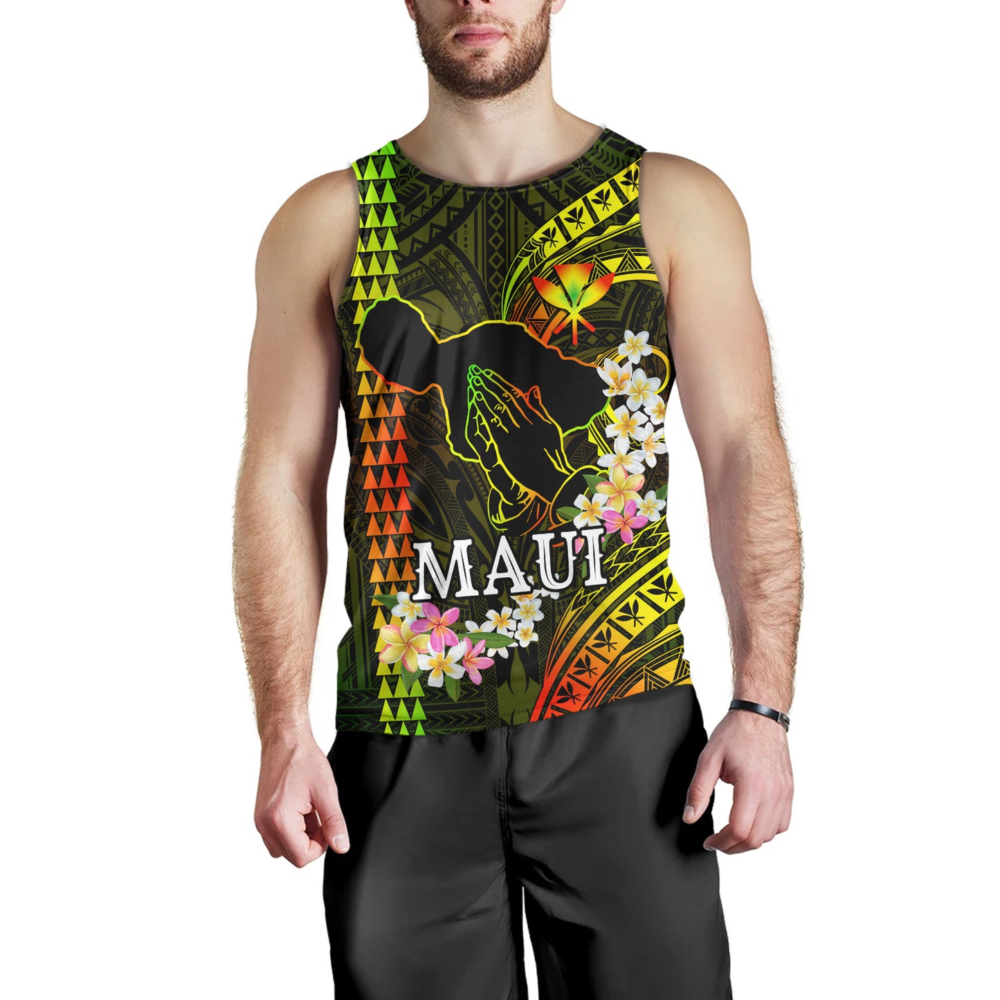 Hawaii Tank Top Pray For Maui Polynesian Pattern