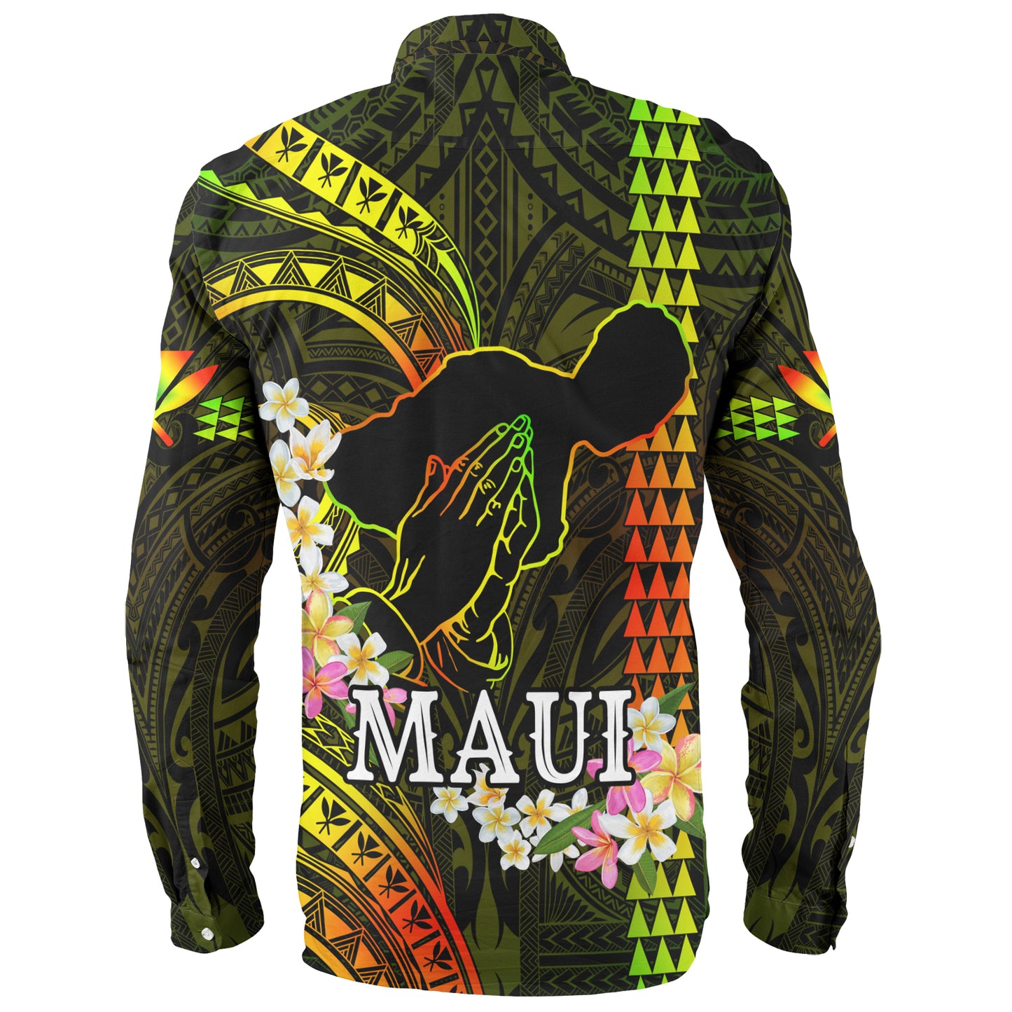 Hawaii Long Sleeve Shirt Pray For Maui Polynesian Pattern