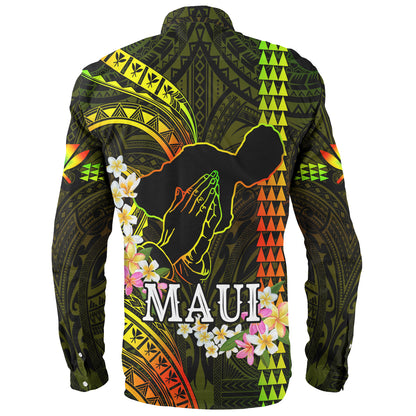 Hawaii Long Sleeve Shirt Pray For Maui Polynesian Pattern