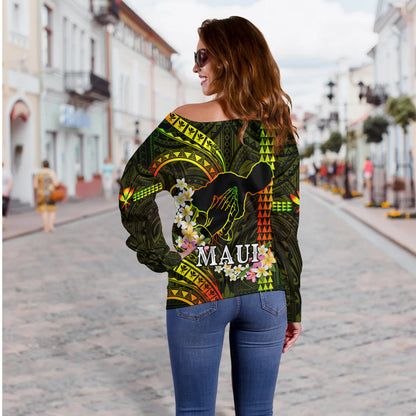 Hawaii Off Shoulder Sweatshirt Pray For Maui Polynesian Pattern