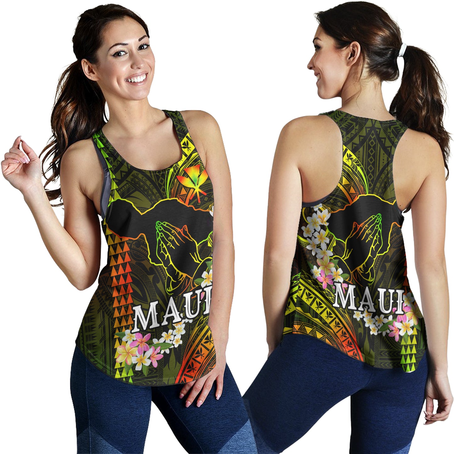 Hawaii Women Tank Pray For Maui Polynesian Pattern