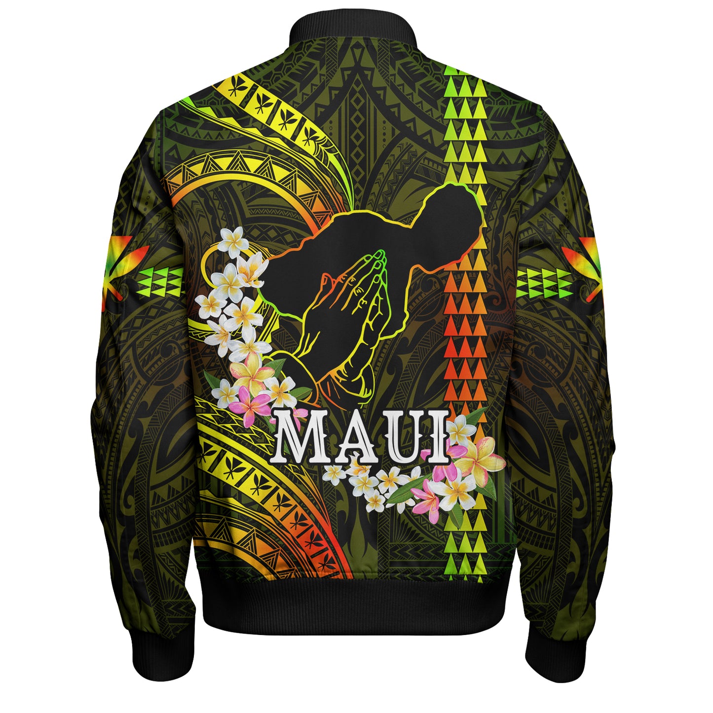 Hawaii Bomber Jacket Pray For Maui Polynesian Pattern