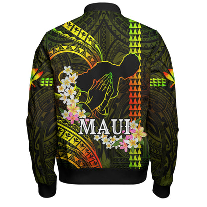 Hawaii Bomber Jacket Pray For Maui Polynesian Pattern