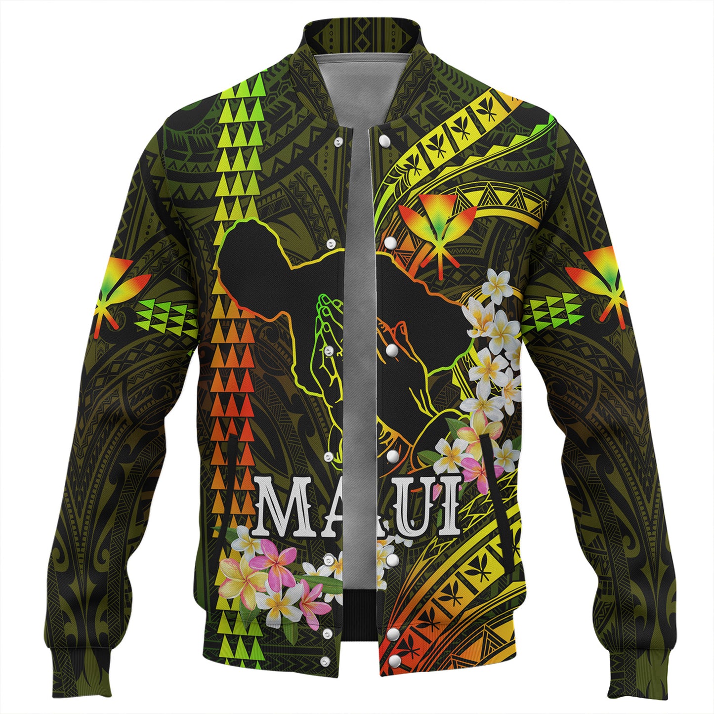 Hawaii Baseball Jacket Pray For Maui Polynesian Pattern