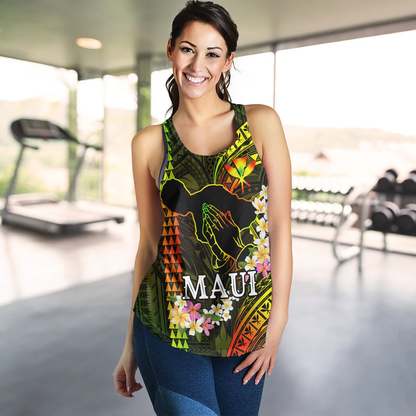 Hawaii Women Tank Pray For Maui Polynesian Pattern