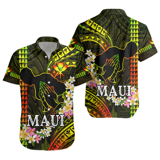 Hawaii Short Sleeve Shirt Pray For Maui Polynesian Pattern