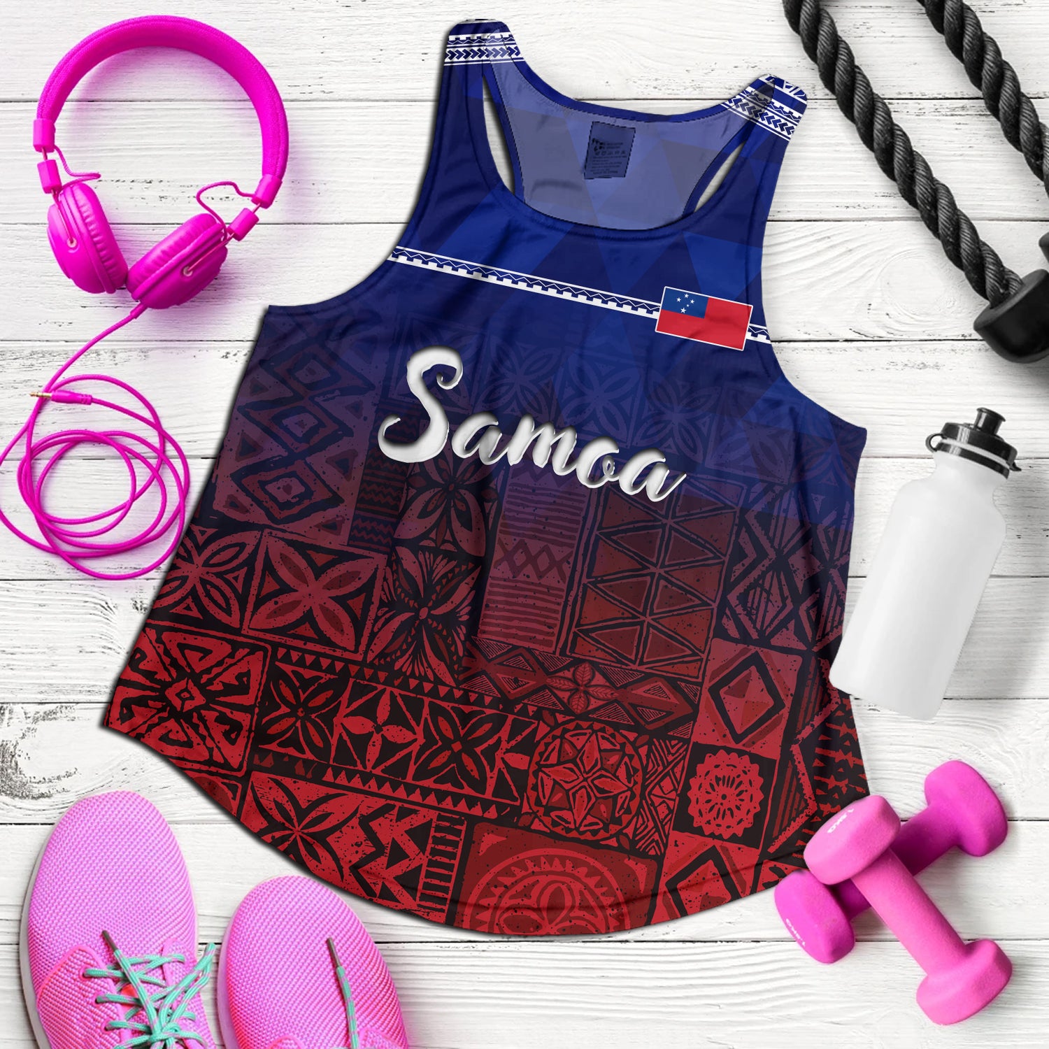 Samoa Women Tank Lowpolly Pattern with Polynesian Motif