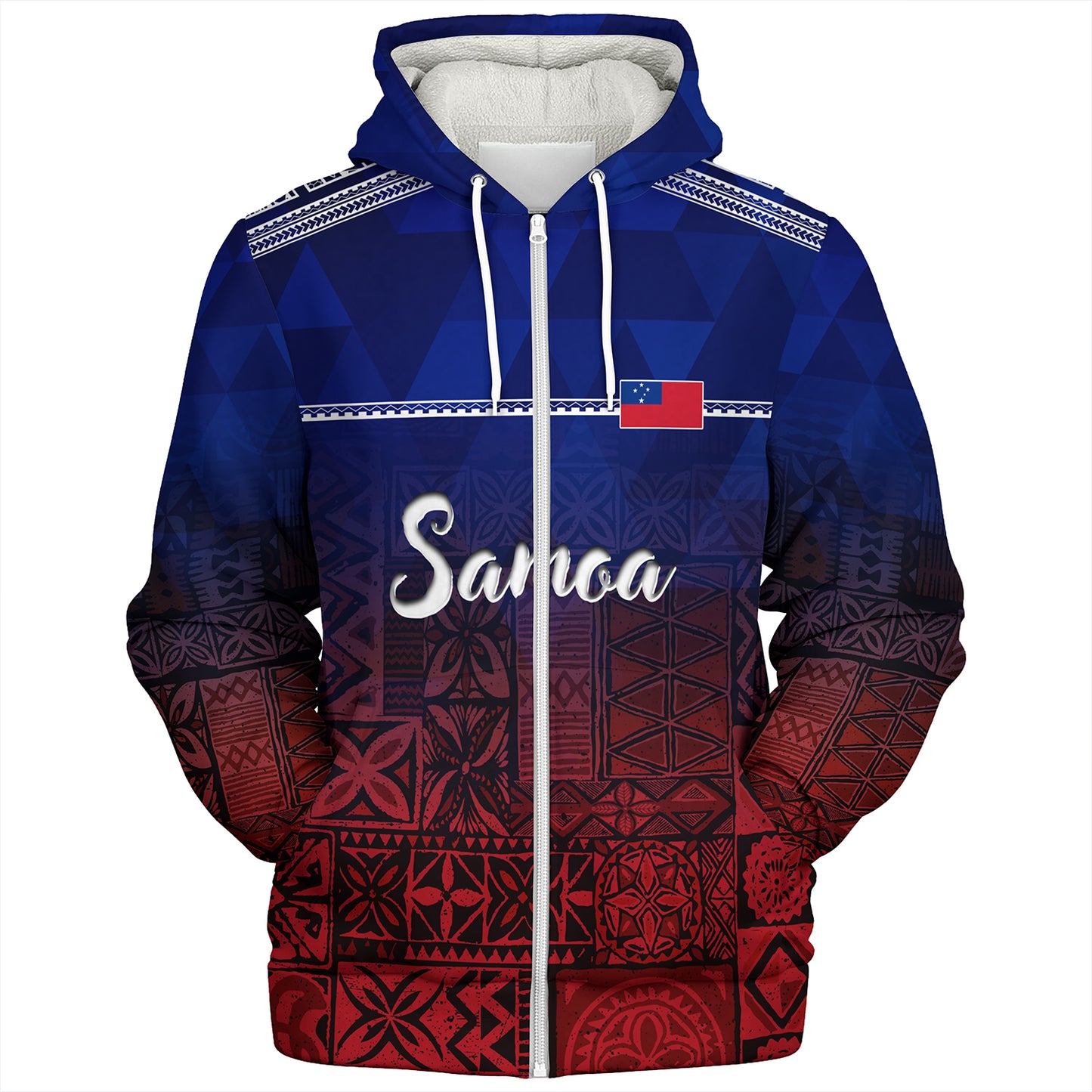 Samoa Sherpa Hoodie Lowpolly Pattern with Polynesian Motif