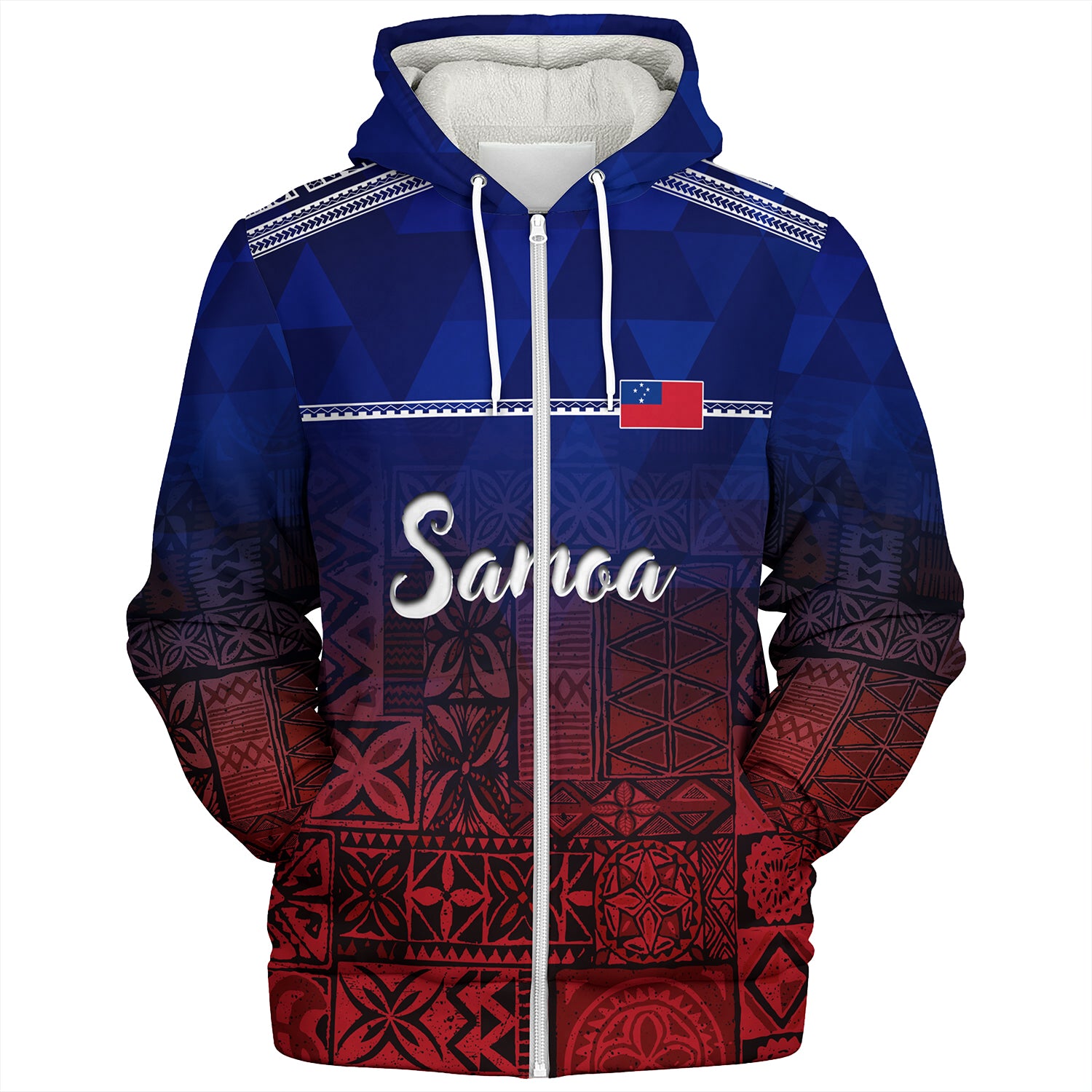 Samoa Sherpa Hoodie Lowpolly Pattern with Polynesian Motif