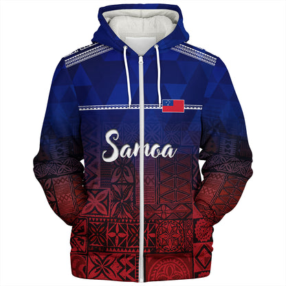 Samoa Sherpa Hoodie Lowpolly Pattern with Polynesian Motif