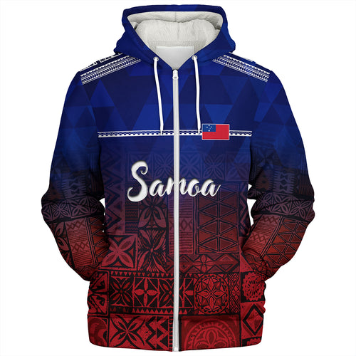 Samoa Sherpa Hoodie Lowpolly Pattern with Polynesian Motif