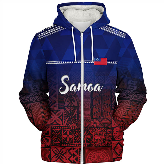 Samoa Sherpa Hoodie Lowpolly Pattern with Polynesian Motif