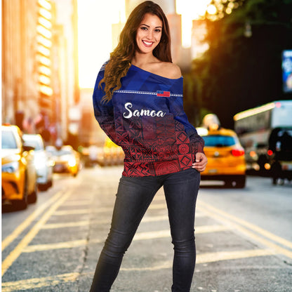 Samoa Off Shoulder Sweatshirt Lowpolly Pattern with Polynesian Motif