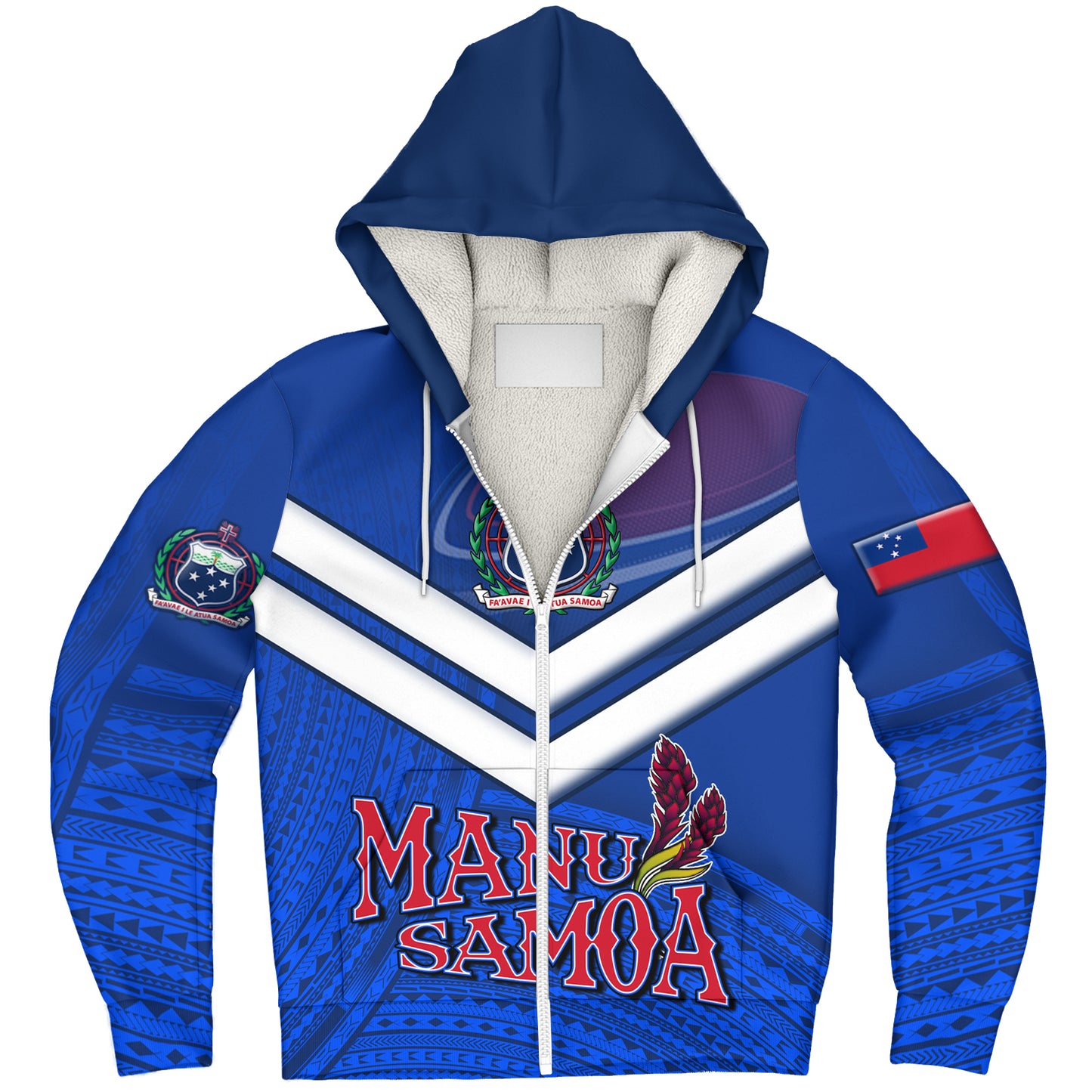 Samoa Sherpa Hoodie Samoa Tradition Patterns With Rugby Ball