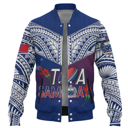 Samoa Custom Personalised Baseball Jacket Toa Samoa Teuilia Flowers Style