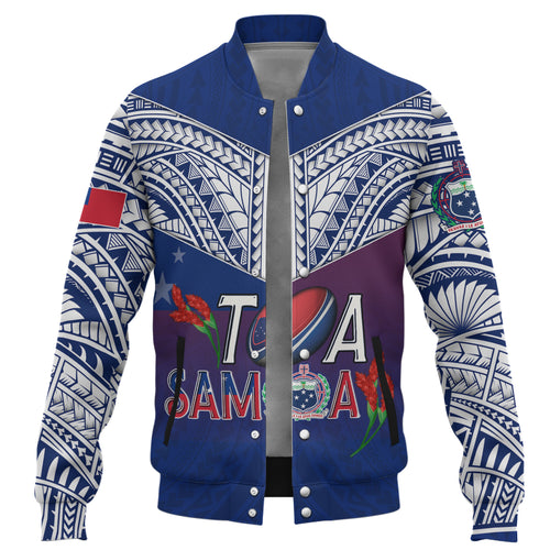 Samoa Custom Personalised Baseball Jacket Toa Samoa Teuilia Flowers Style