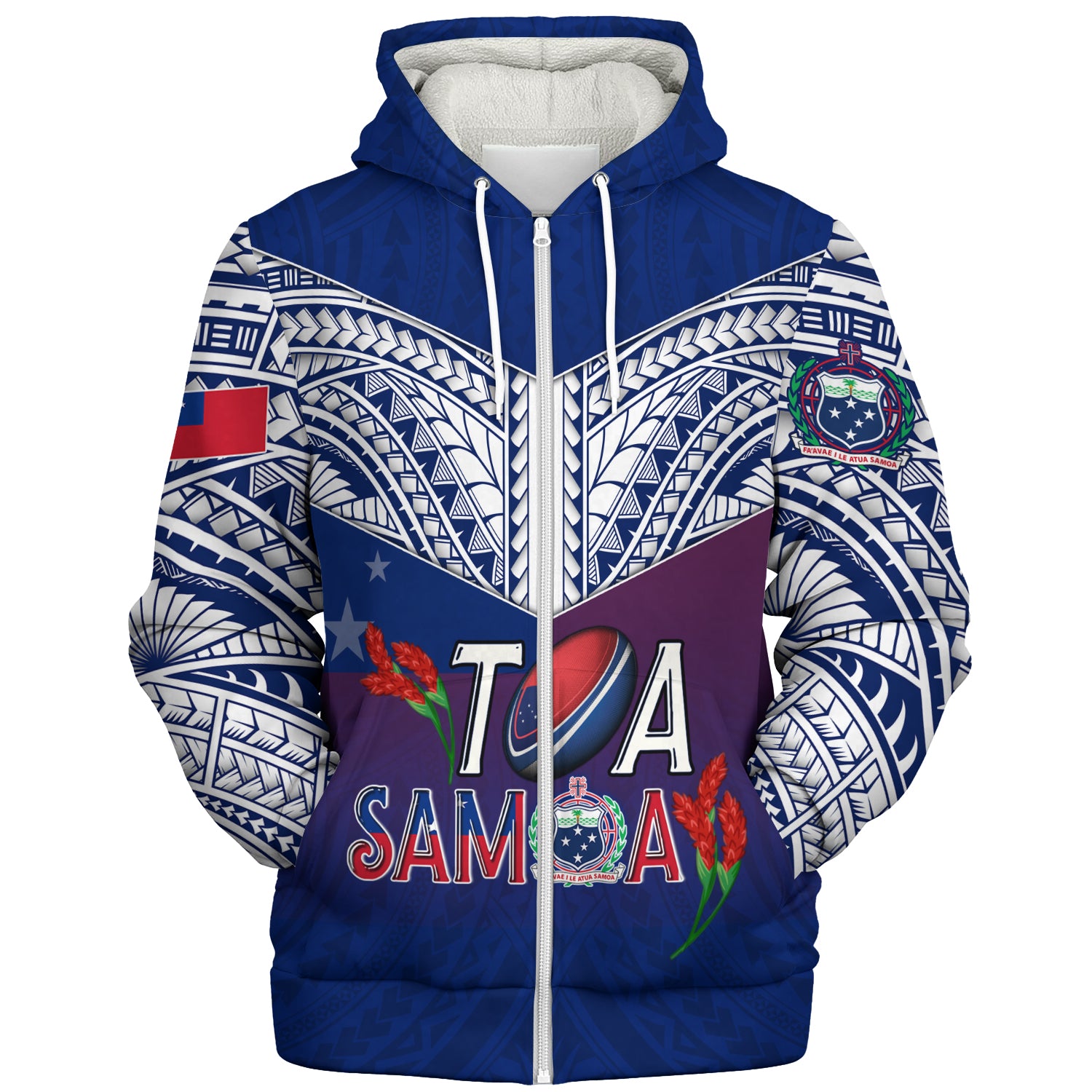 Samoa Custom Personalised Sherpa Hoodie Toa Samoa Teuilia Flowers Style