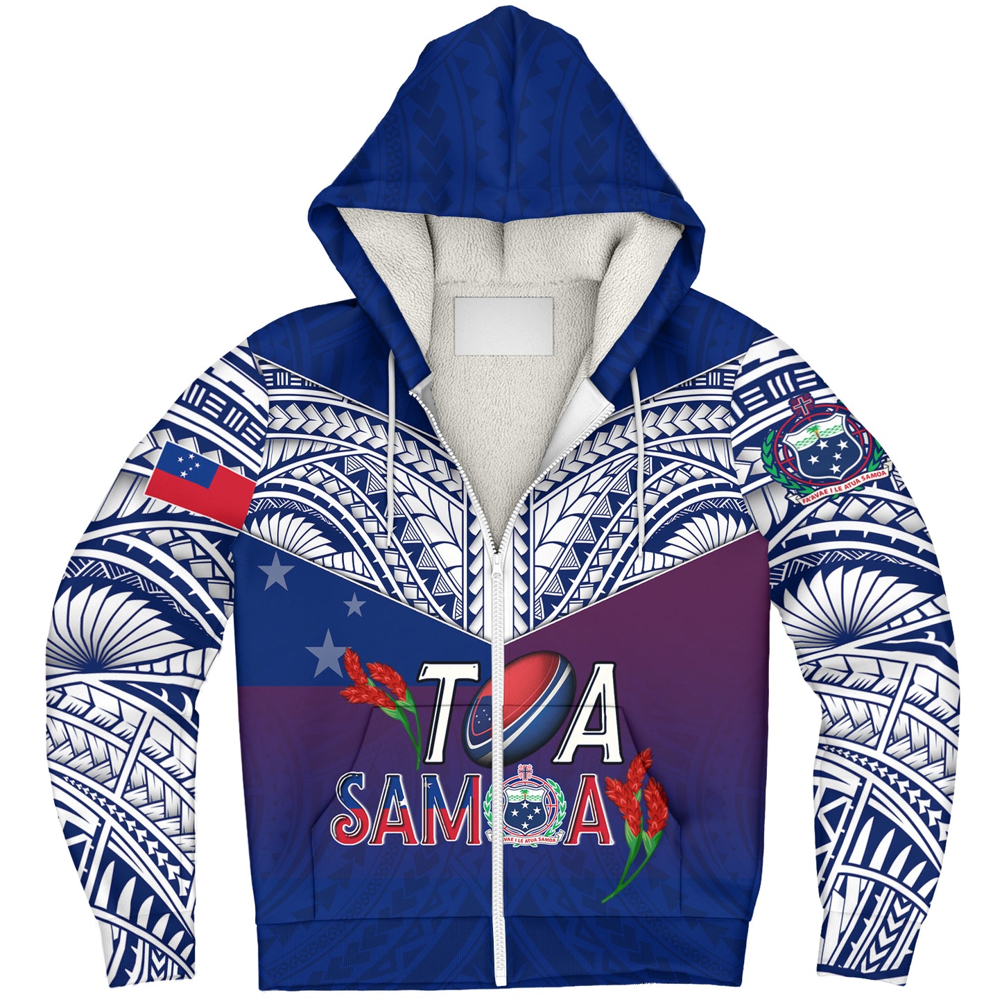 Samoa Custom Personalised Sherpa Hoodie Toa Samoa Teuilia Flowers Style