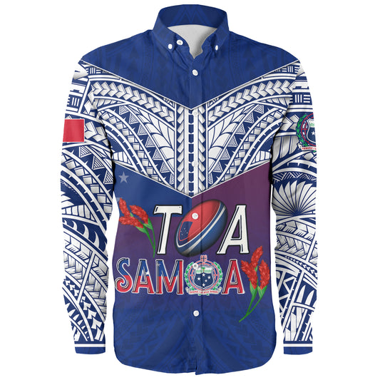 Samoa Custom Personalised Long Sleeve Shirt Toa Samoa Teuilia Flowers Style