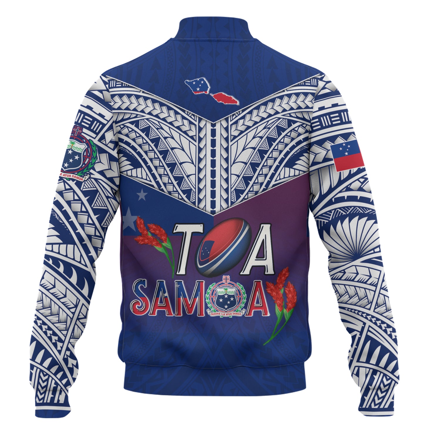 Samoa Custom Personalised Baseball Jacket Toa Samoa Teuilia Flowers Style