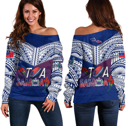 Samoa Custom Personalised Off Shoulder Sweatshirt Toa Samoa Teuilia Flowers Style
