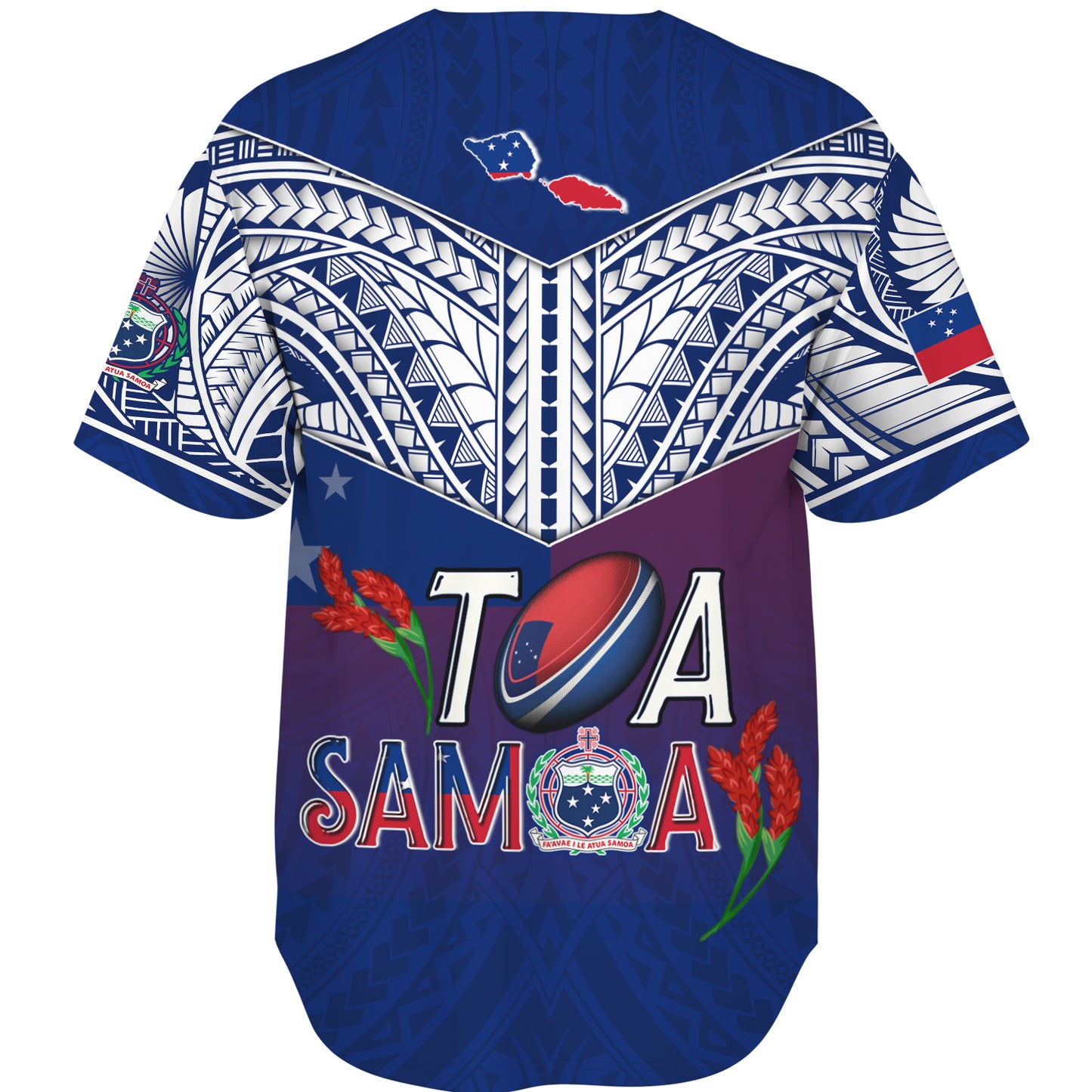 Samoa Custom Personalised Baseball Shirt Toa Samoa Teuilia Flowers Style
