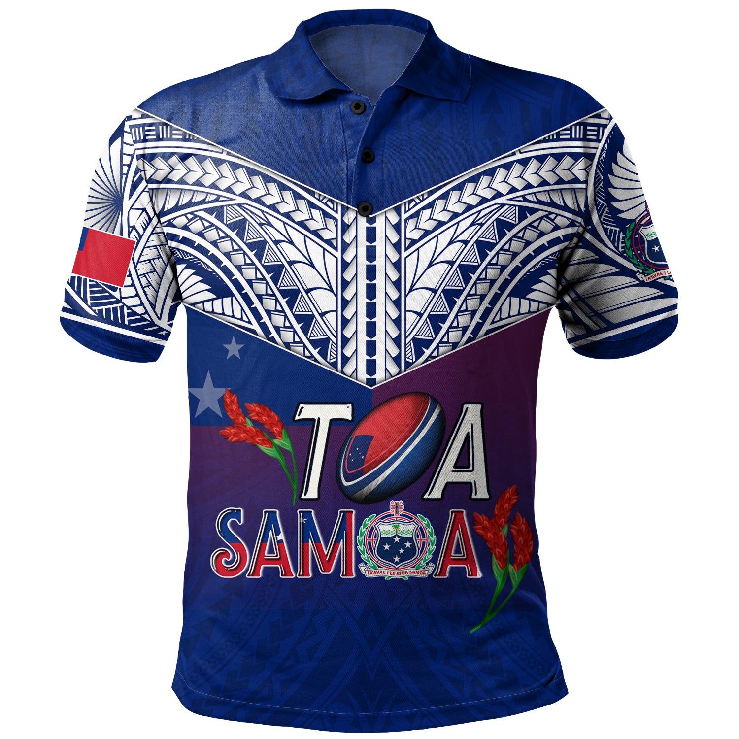 Samoa Custom Personalised Polo Shirt Toa Samoa Teuilia Flowers Style