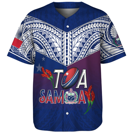 Samoa Custom Personalised Baseball Shirt Toa Samoa Teuilia Flowers Style