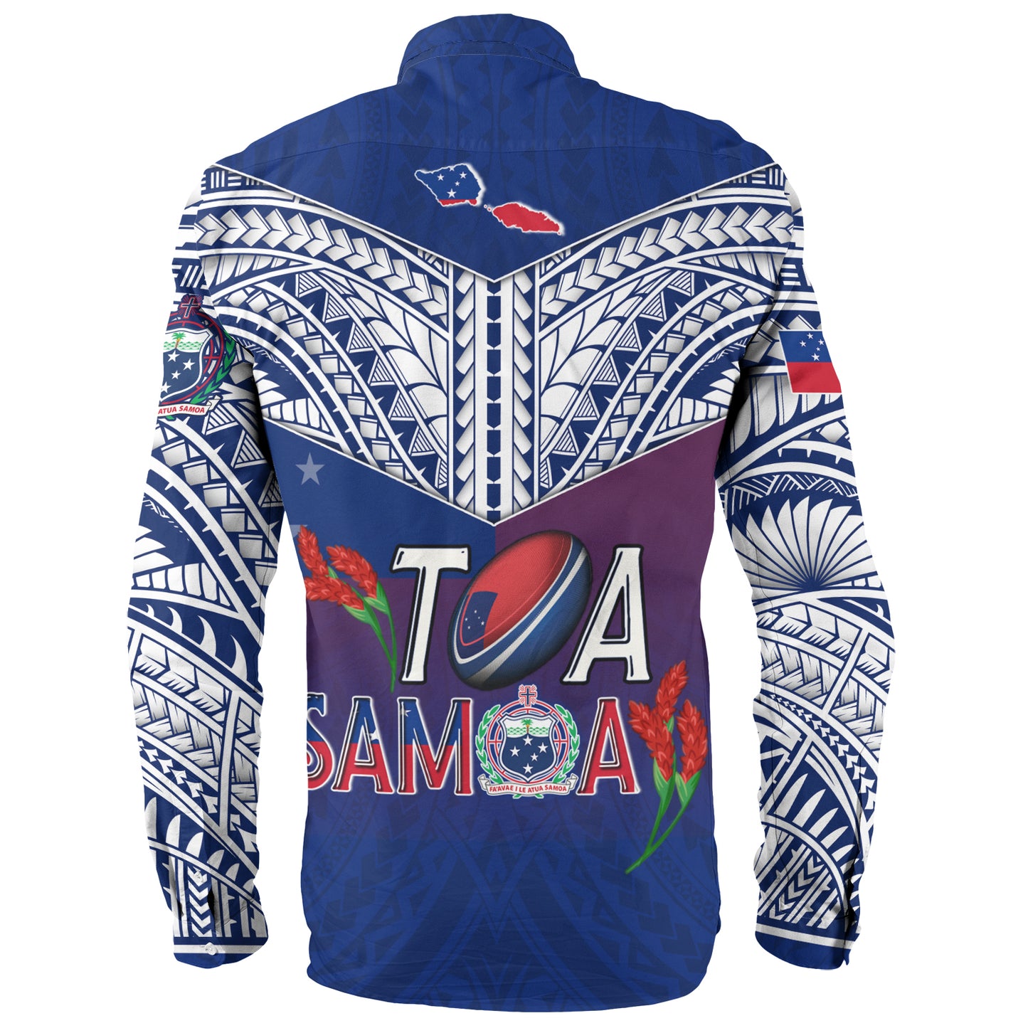 Samoa Custom Personalised Long Sleeve Shirt Toa Samoa Teuilia Flowers Style