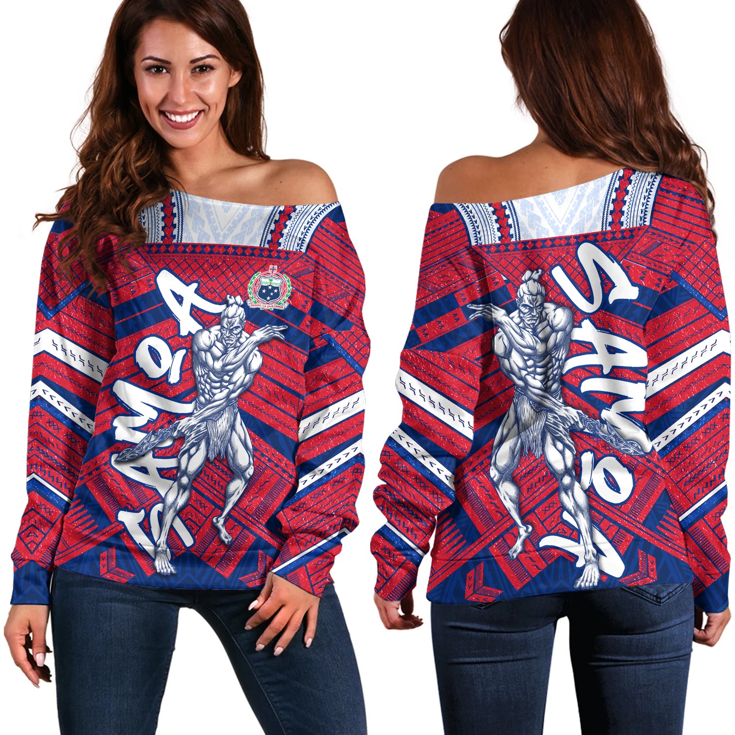 Samoa Off Shoulder Sweatshirt Samoa Warrior Tribal Pattern