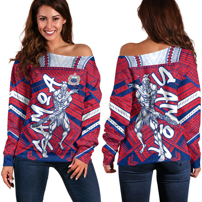Samoa Off Shoulder Sweatshirt Samoa Warrior Tribal Pattern