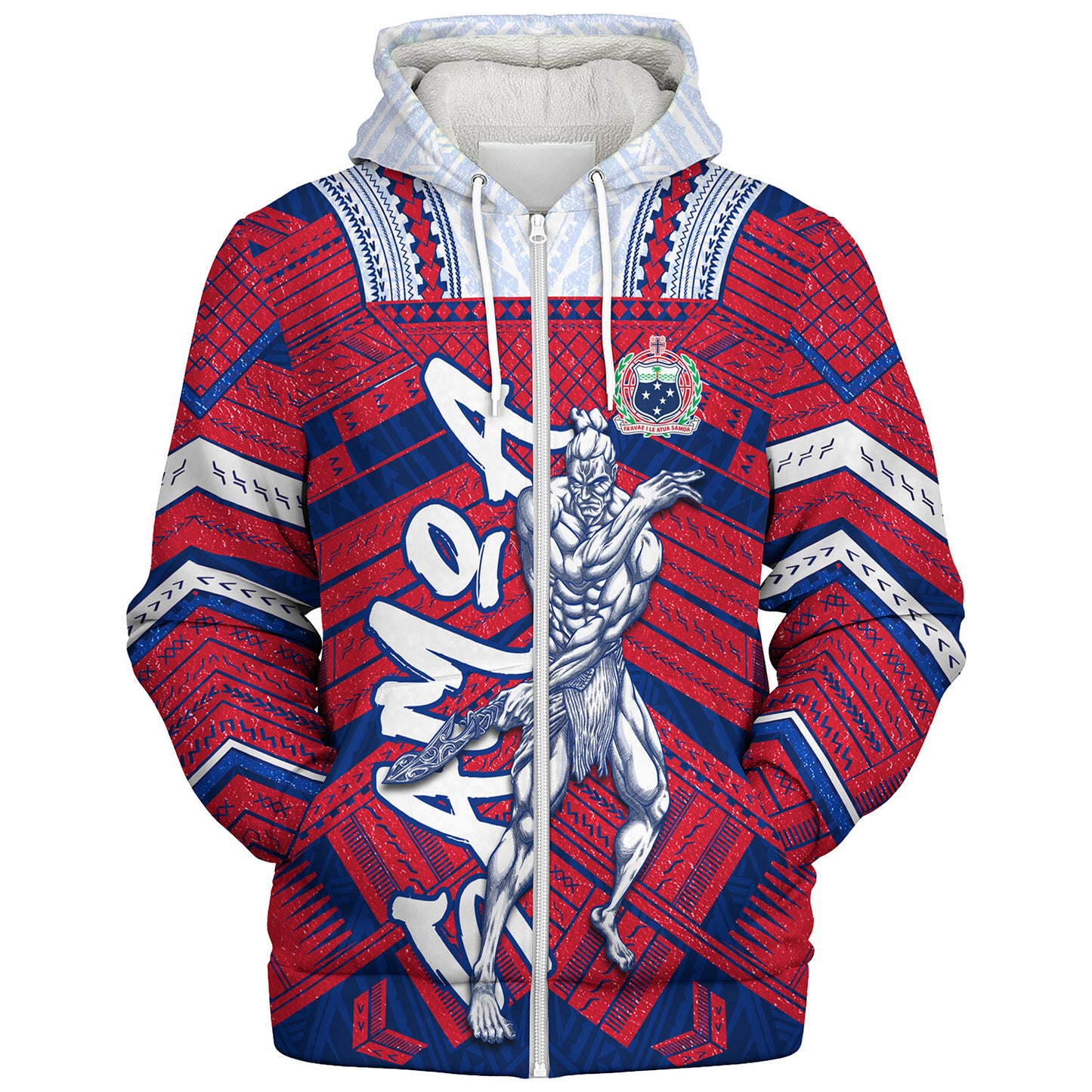 Samoa Sherpa Hoodie Samoa Warrior Tribal Pattern