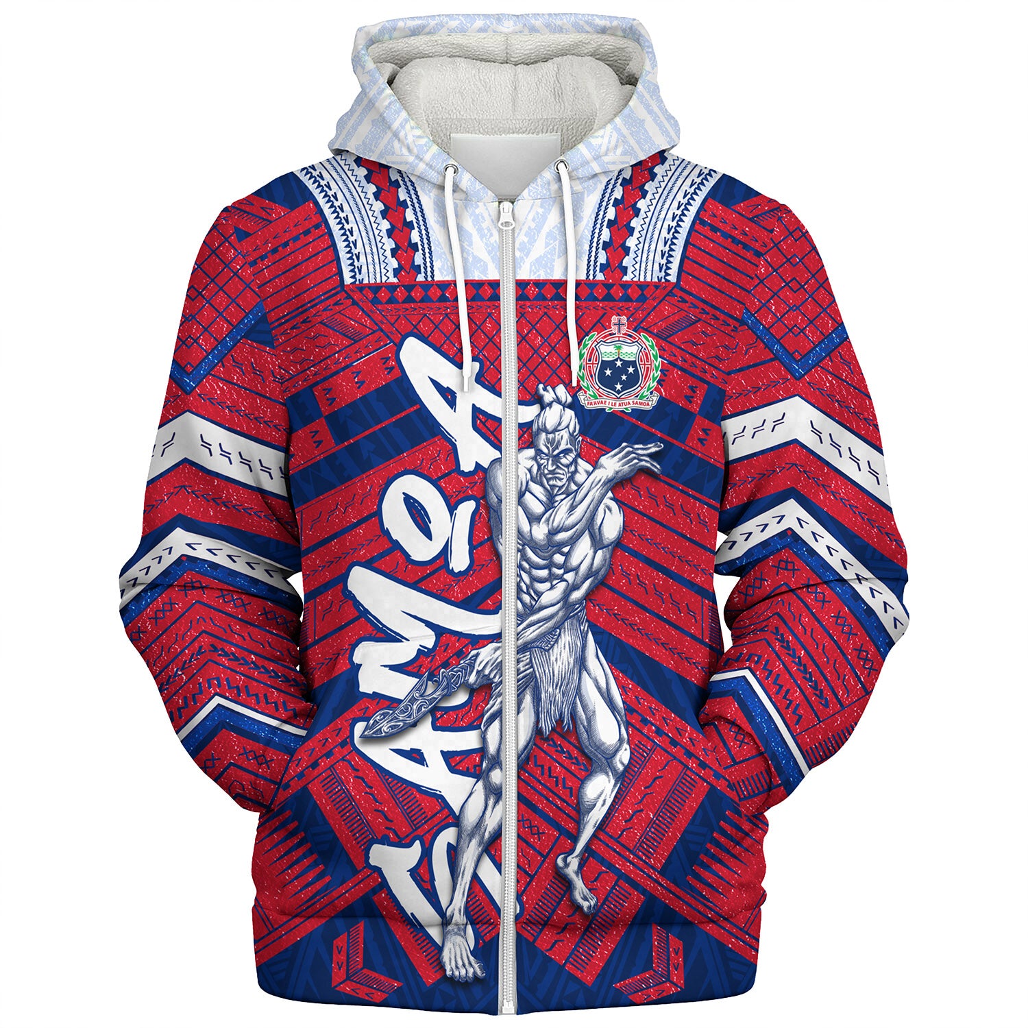Samoa Sherpa Hoodie Samoa Warrior Tribal Pattern