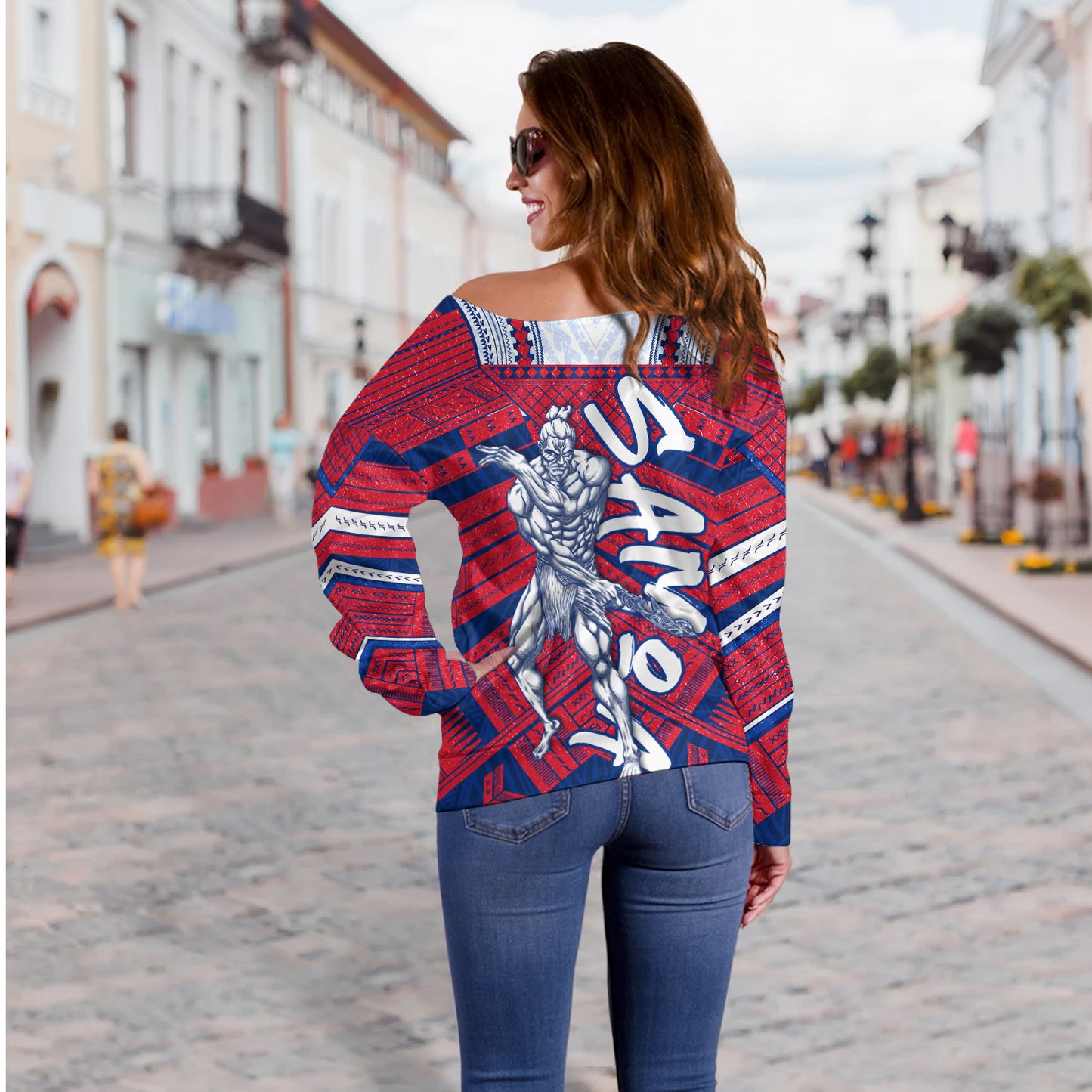 Samoa Off Shoulder Sweatshirt Samoa Warrior Tribal Pattern