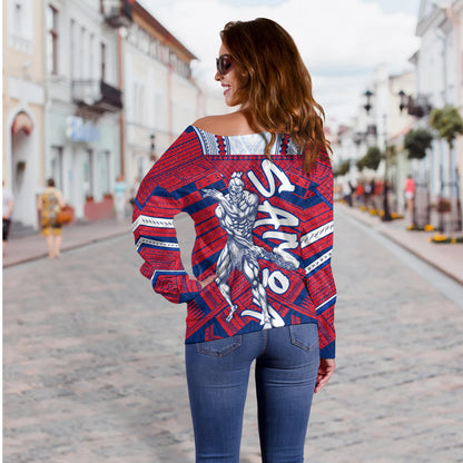 Samoa Off Shoulder Sweatshirt Samoa Warrior Tribal Pattern