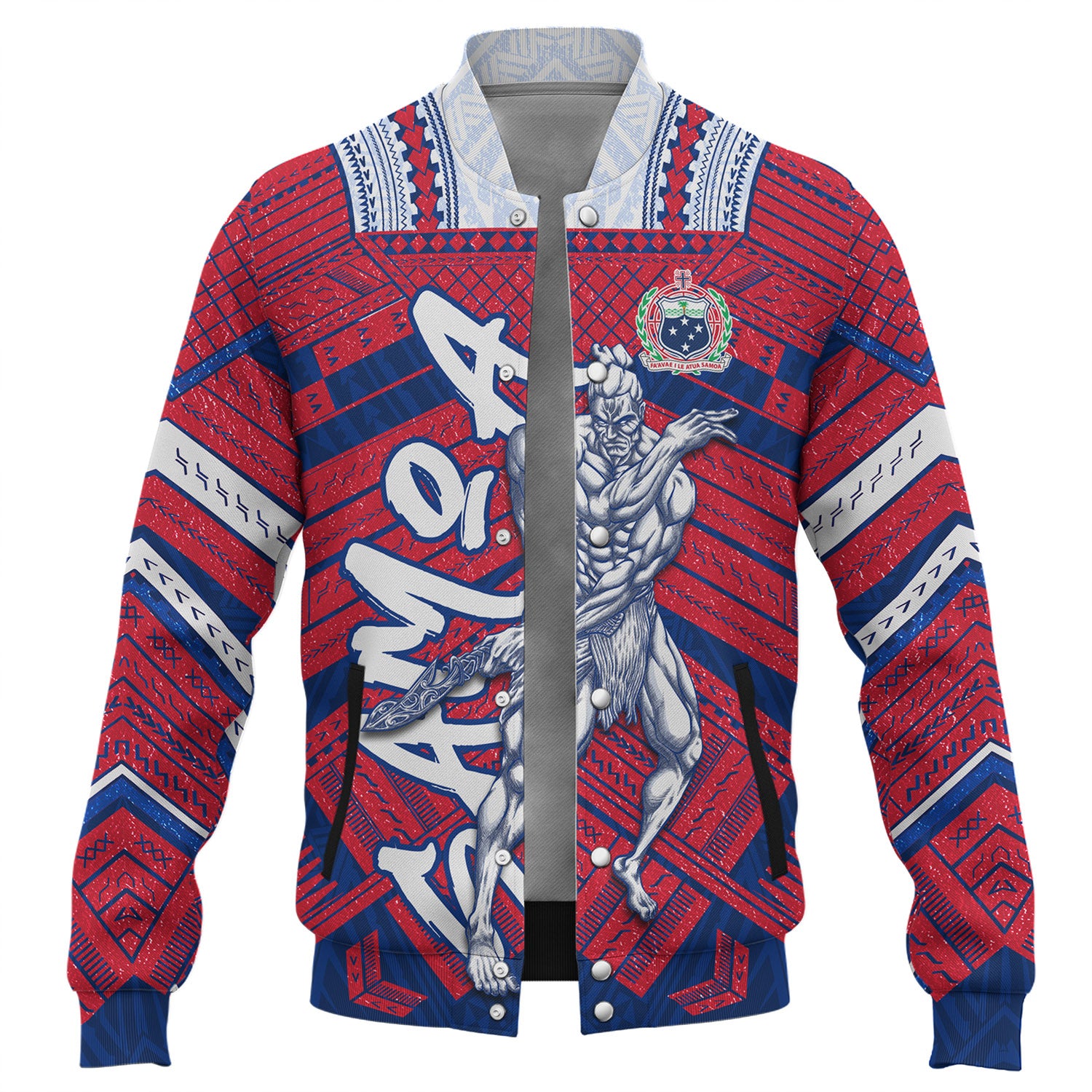 Samoa Baseball Jacket Samoa Warrior Tribal Pattern
