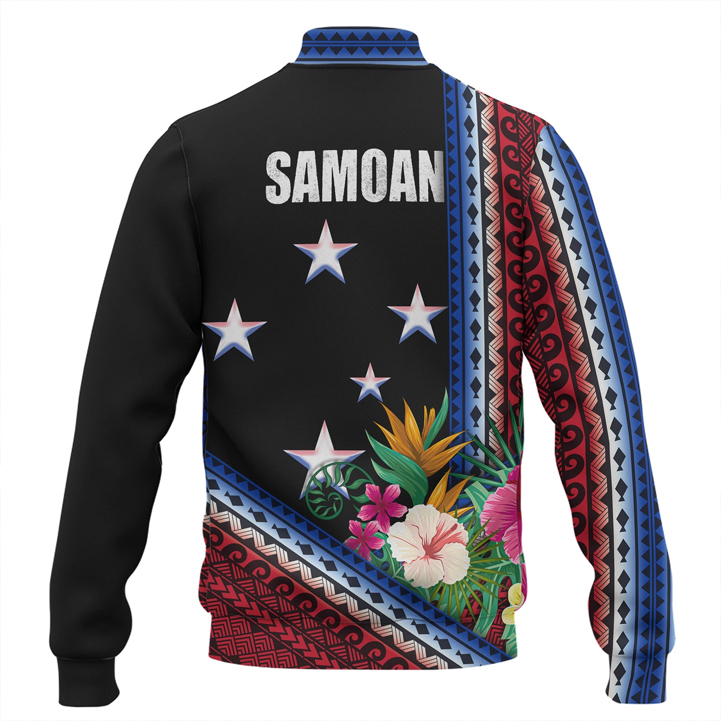 Samoa Baseball Jacket Polynesia Pattern With Tropical Flower