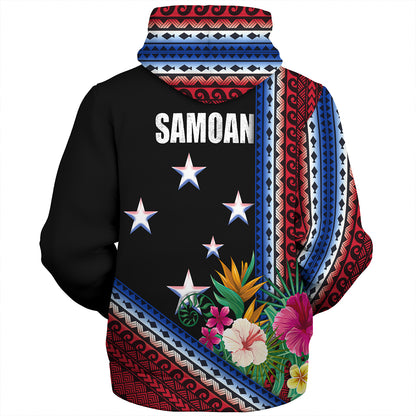Samoa Sherpa Hoodie Polynesia Pattern With Tropical Flower