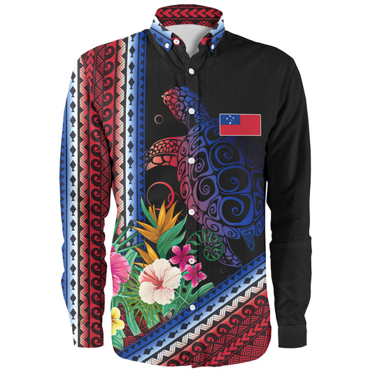 Samoa Long Sleeve Shirt Polynesia Pattern With Tropical Flower