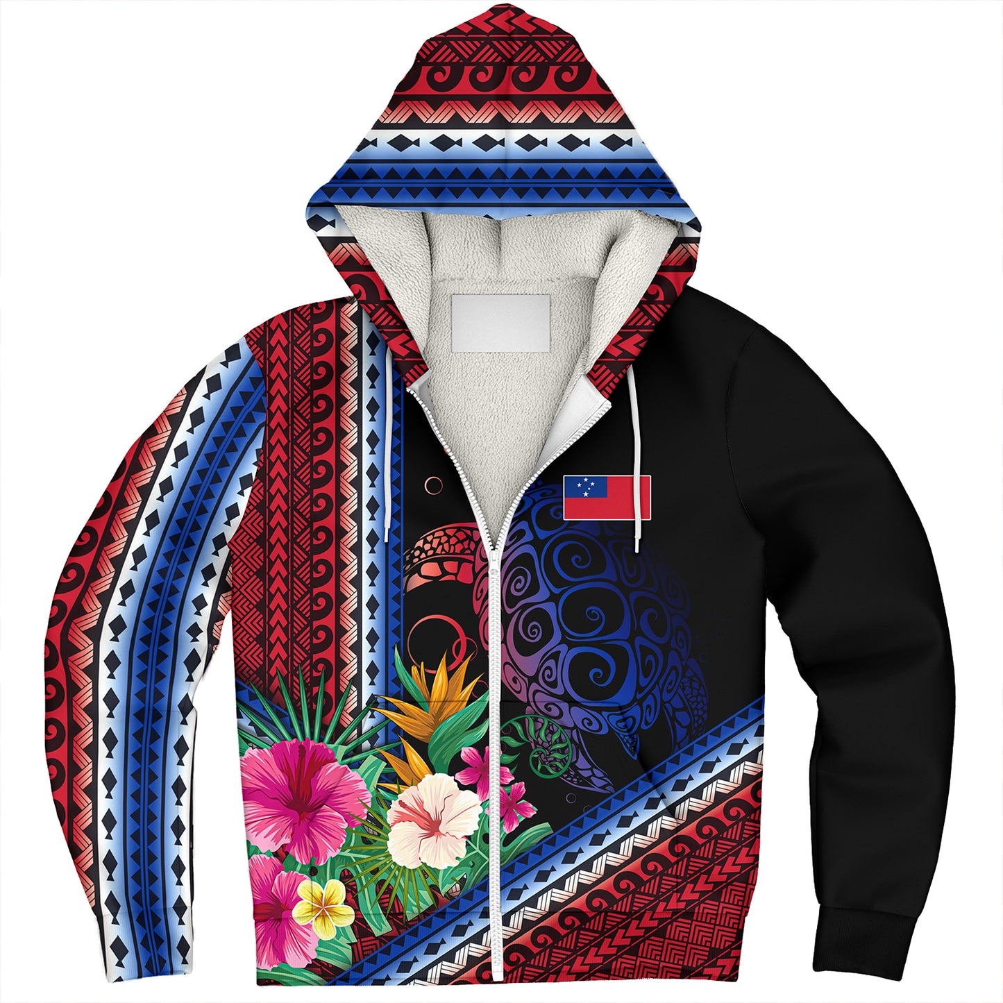 Samoa Sherpa Hoodie Polynesia Pattern With Tropical Flower