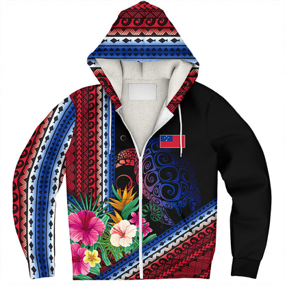 Samoa Sherpa Hoodie Polynesia Pattern With Tropical Flower