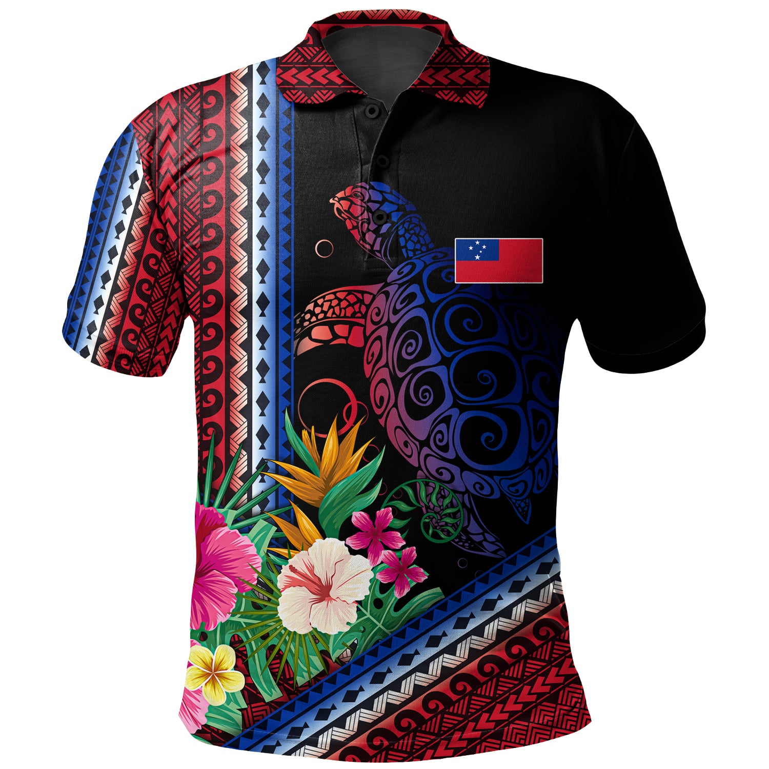 Samoa Polo Shirt Polynesia Pattern With Tropical Flower