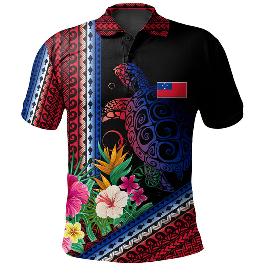 Samoa Polo Shirt Polynesia Pattern With Tropical Flower