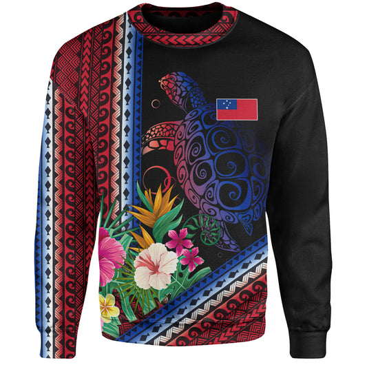 Samoa Sweatshirt Polynesia Pattern With Tropical Flower