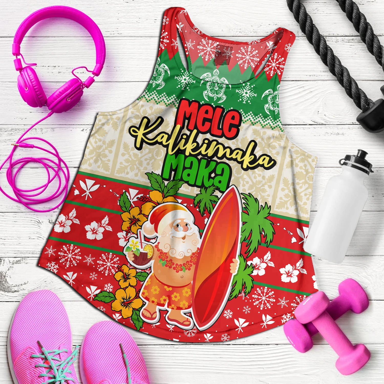 Hawaii Women Tank Christmas Santa Claus Surfing Kanaka Maoli Pattern