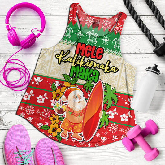 Hawaii Women Tank Christmas Santa Claus Surfing Kanaka Maoli Pattern