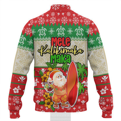 Hawaii Baseball Jacket Christmas Santa Claus Surfing Kanaka Maoli Pattern